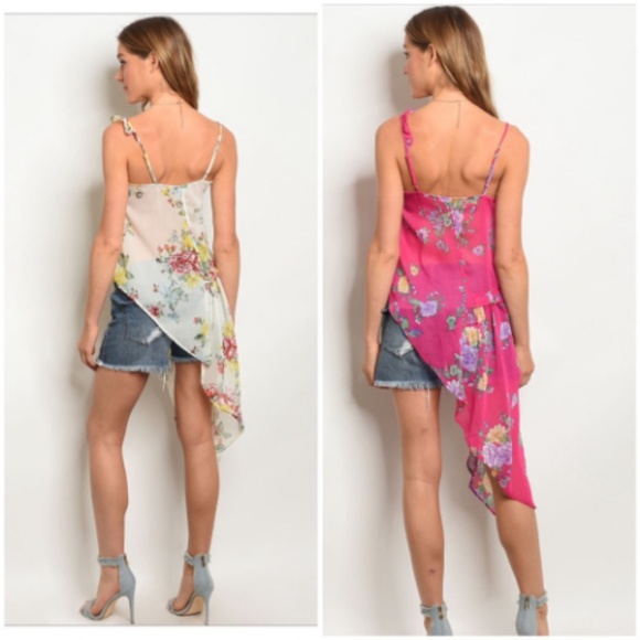 CHIFFON ASYMMETRICAL HEM FLORAL TOP - Picture 3 of 4